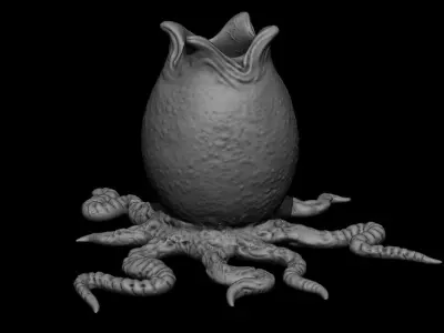 3D PRINTABLE OPEN ALIEN EGG OVOMORPH WITH ROOTS 3D print model