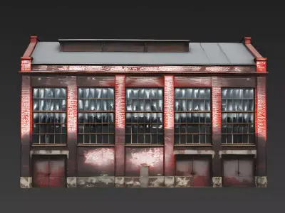 Old European Industrial Brick Warehouse 3D Model Low-poly 3D model
