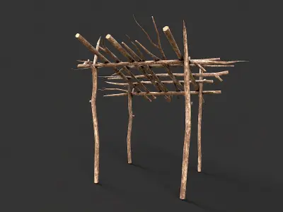 Primitive Wood Stick Jungle Shelter 14 Low-poly 3D model