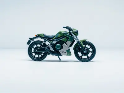 Green Motorcycle Model with Camouflage Pattern Low-poly 3D model