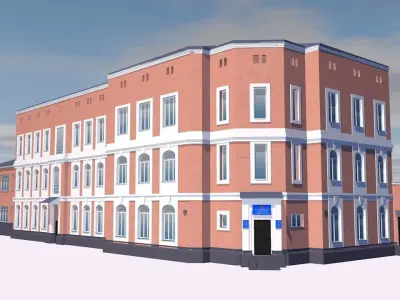Museum brick building on cloudy day Low-poly 3D model purchase