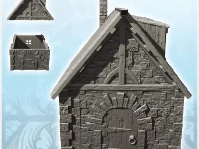 Medieval stone house with tiled roof and double roof windows 8 - 3D print model
