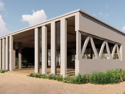 Cabin modern house in middle of desert Low-poly 3D model