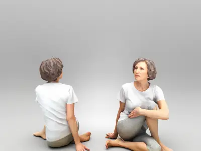 Mature woman sitting on floor 451 Low-poly 3D model