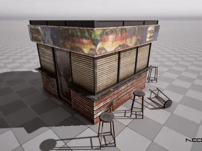 Post Apocalyptic Food Stalls Low-poly 3D model