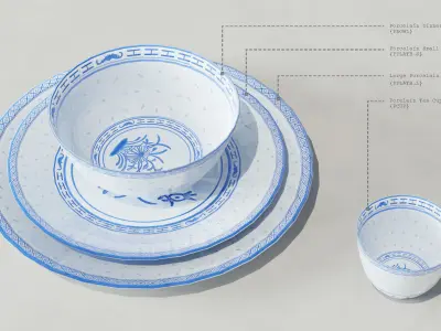Chinese Porcelain Dinnerware Low-poly 3D model