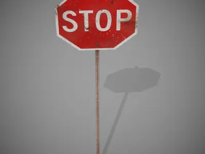 STOP Sign with Post new and old versions Low-poly 3D model