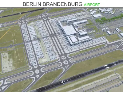 Berlin Brandenburg and Schonefeld Airport  Low-poly 3D model