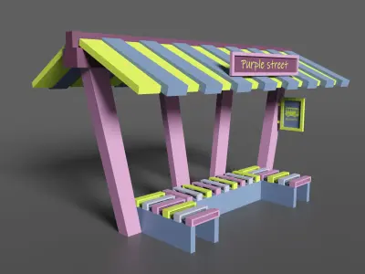 Bus stop Purple street Low-poly 3D model