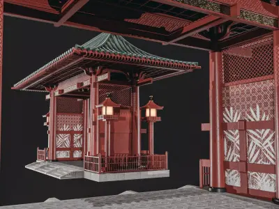 Traditional Japanese Gate Low-poly 3D model