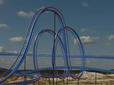 Rollercoaster roller coaster at amusement park Low-poly 3D model