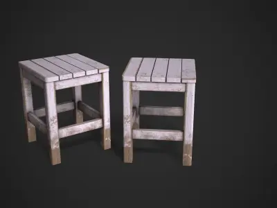 Wooden Stool Old Low-poly 3D model