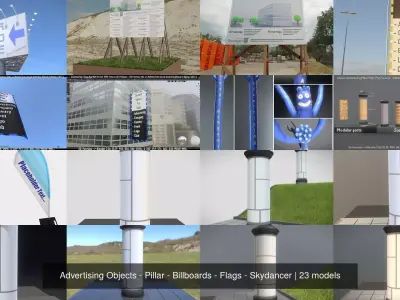 Advertising Objects - Pillar - Billboards - Flags - Skydancer 3D Model Pack