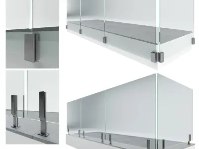 Glass-Railing-collection two glass railings and wooden deck 3D Model Pack