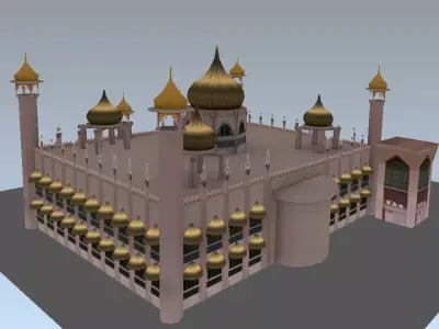 Lowpoly mosque model islamic with golden domes Low-poly 3D model