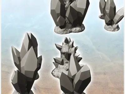 Set of four crystals and ores 4 - Future Sci-Fi SF Post apocalyp 3D print model