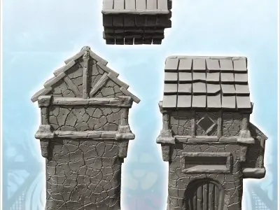 Tower with dried mud walls and side oriel 10 - Medieval Gothic F 3D print model