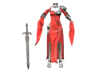 Red Fantasy Full Warrior Outfit Low-poly 3D model