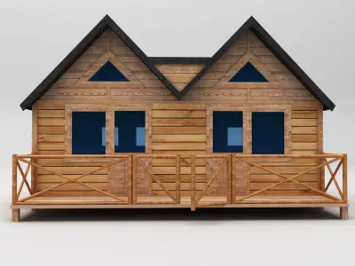 Wooden House Large low poly Low-poly 3D model