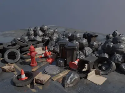 Street Collection set of items Low-poly 3D model