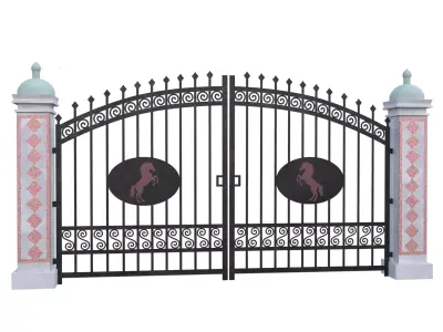 Luxury Ornate Wrought Iron Gate with Horse Symbol Low Poly PBR Low-poly 3D model