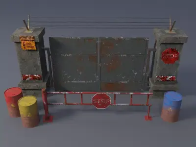 Roadblocks with rusty metal barrels 3D Model Pack
