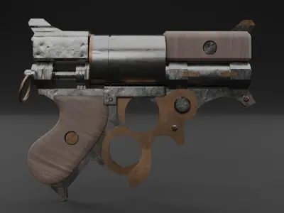 Steampunk revolver 3D model for game 3D model