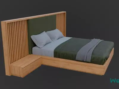 Bed with Vertical Slatted Headboard Low-poly 3D model