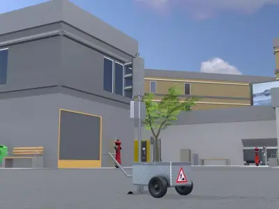 Mobile construction-site traffic-light Off Low-poly 3D model