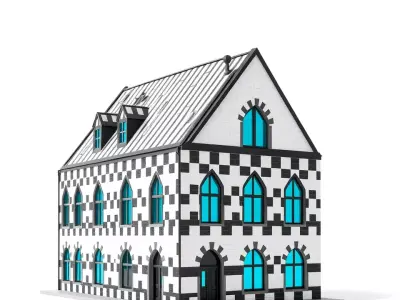 Checkerboard Gothic Building model pack Low-poly 3D model