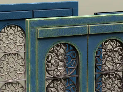 Entrance Door wooden painted old damaged Low-poly 3D model