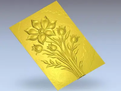 Modern Flower Bouquet Relief Wall Decor Set STL Mural CNC 385  3D model