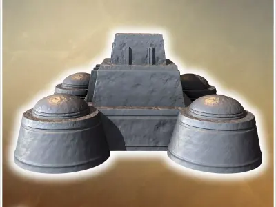Sci-Fi fortress with four large domes central entrance and reinf 3D print model