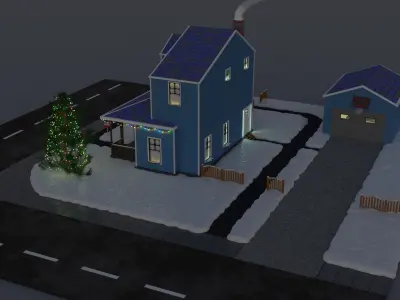 Winter house with tree Low-poly 3D model
