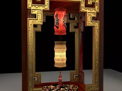 Chinese Red Bamboo Lantern  Low-poly 3D model
