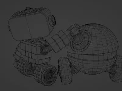 Little robots Low-poly 3D model
