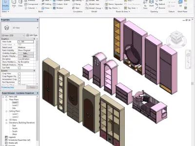 Kids Wardrobe Set Revit Family  Parametric 3D model