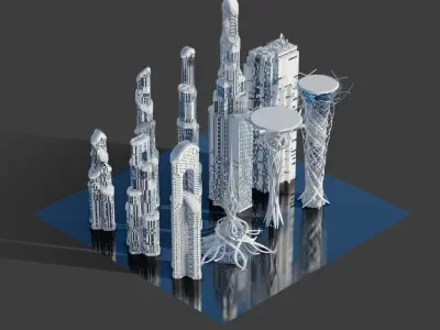 Futuristic Skyscrapers 3D Model Low-poly 3D model