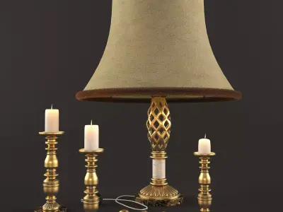 lighting set lamp with candles and lamp shade 3D model