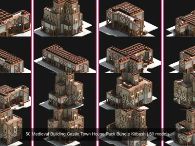 50 Medieval Building Castle Town House Pack Bundle Kitbash