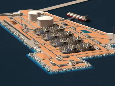 LNG Terminal Island and Ship 3D model