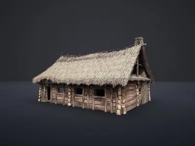 ENTERABLE MEDIEVAL SLAVIC HOUSE COTTAGE CABIN HUT VILLAGE PACK Low-poly 3D model