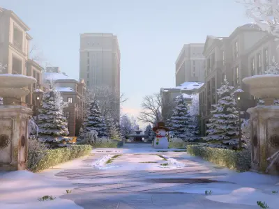 Residential Snow Scene 3D model