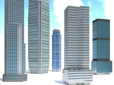 High Rise City Building BUNDLE Low-poly 3D model