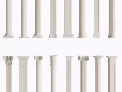 European Corner Rosettes Plaster Lines Columns Mouldings Set 3D Model Pack