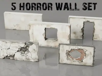 Abandoned Interior Plaster Walls PBR Set 5 Pieces Low-poly 3D model