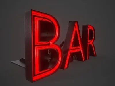 Bar Neon sign PBR Low-poly 3D model