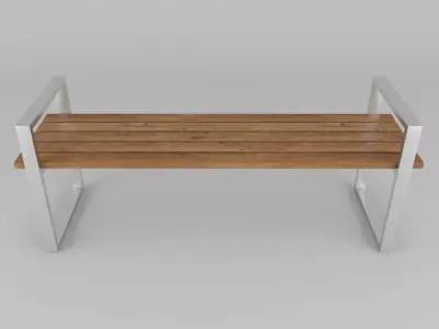Bench wooden with metal legs 3D model
