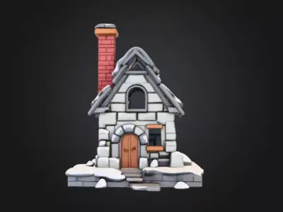Winter Cottage Low-poly 3D model