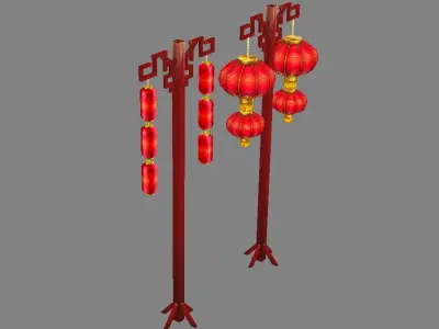 Ancient Chinese Street Lamps-Festival Lantern Low-poly 3D model